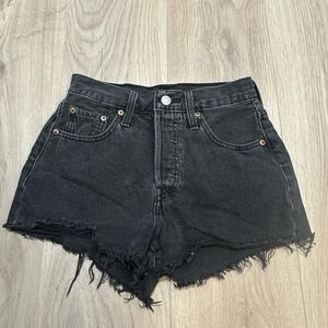 Levis 501 Women's Shorts Denim Black Cutoff High Rise Edgy Beach Size 25 Western